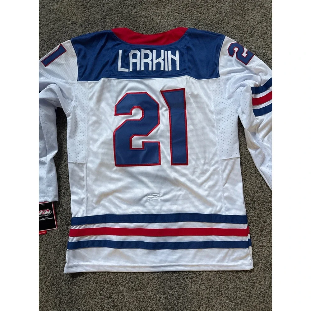 Nike Team USA Dylan Larkin 21 Hockey Jersey Mens Large White Dri-FIT NWT